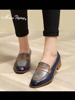 Mona Flying Square Toe Colorblock Penny Loafers 9 Slip On Leather EU 40 US 9